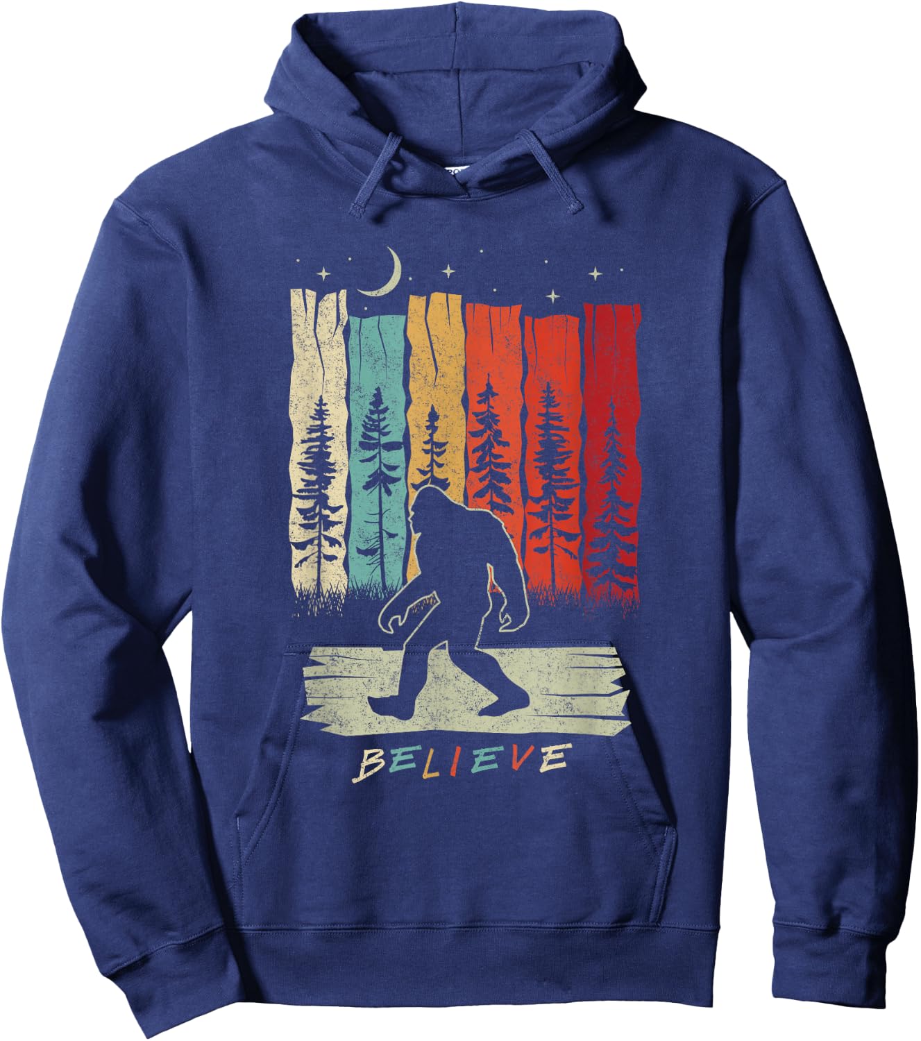 Bigfoot Night Moon Shirt Believe Sasquatch Retro Men Kids Hoodie - Hoodie | Navy