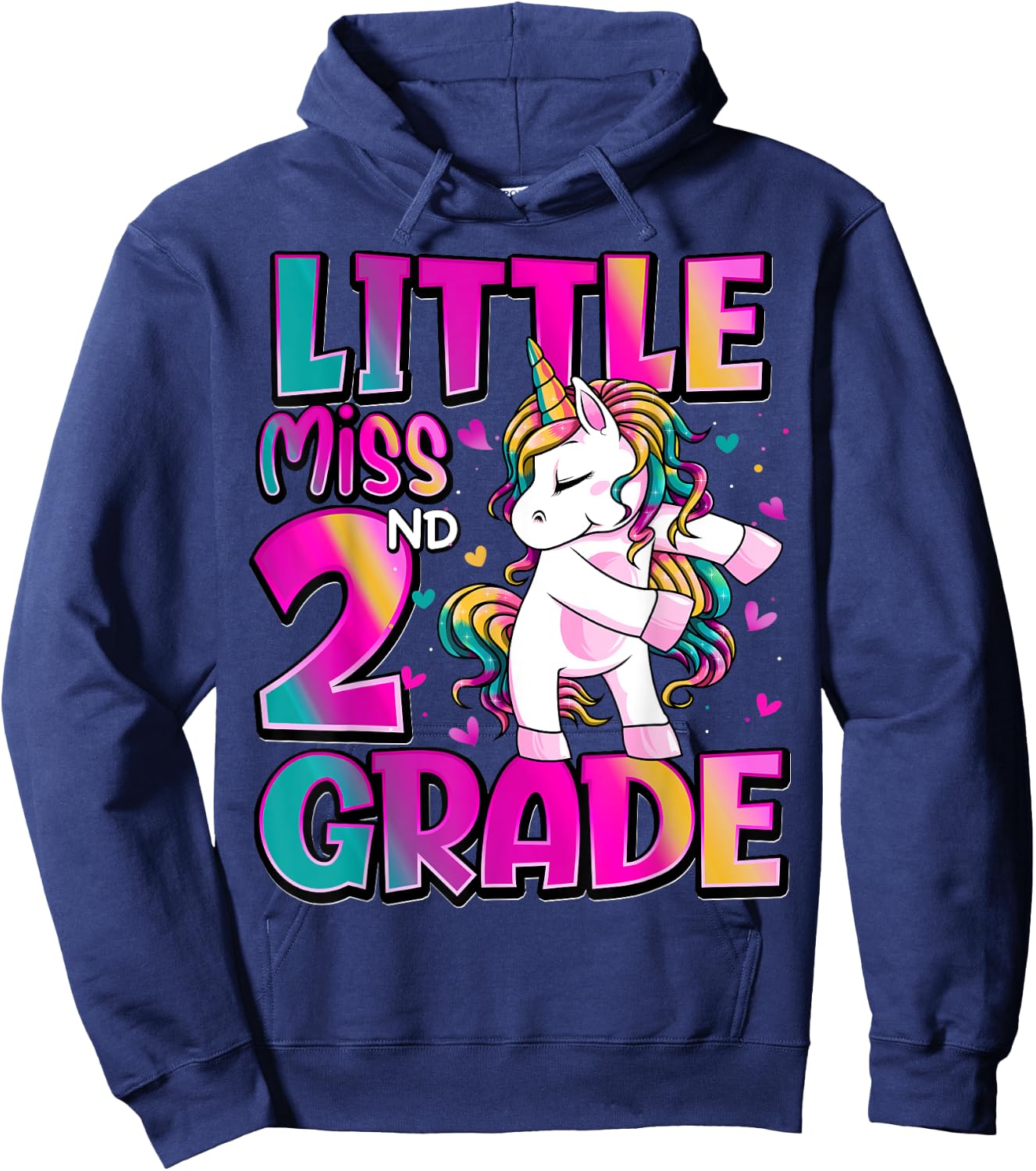 Little Miss 2nd Grade Unicorn Back To School 2nd Grade Girls Hoodie - Hoodie | Navy