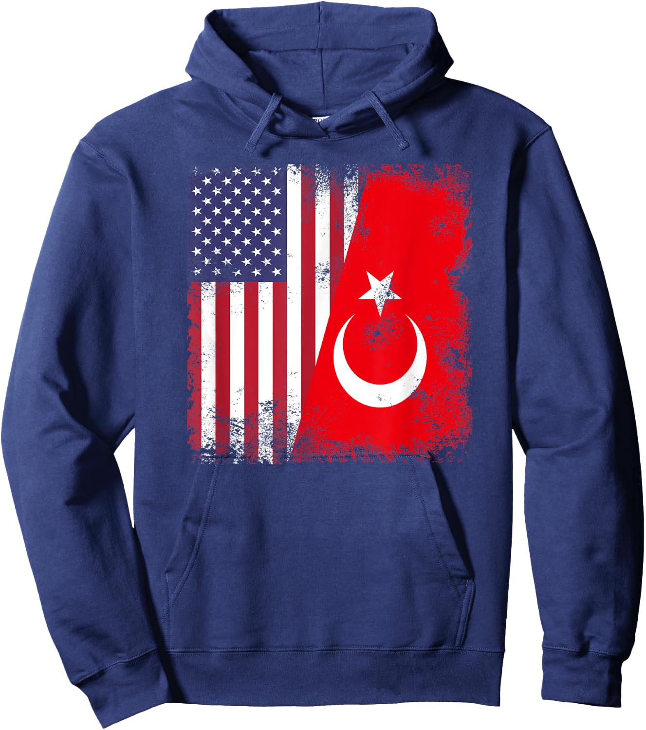 Half Turk Turkish Flag | Vintage Turkey USA Gift Hoodie - Hoodie | Navy