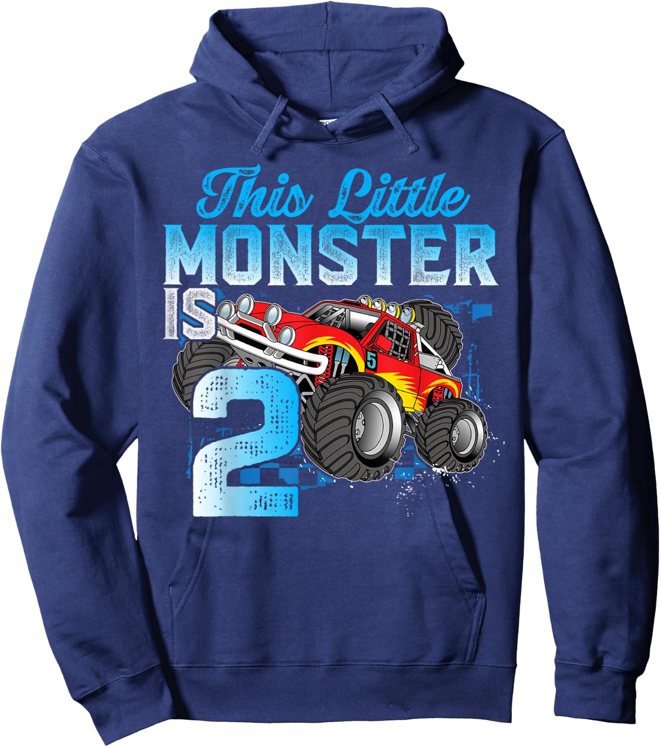 Birthday 2 Years Old Kid Monster Truck 2nd B-day Funny Hoodie - Hoodie | Navy