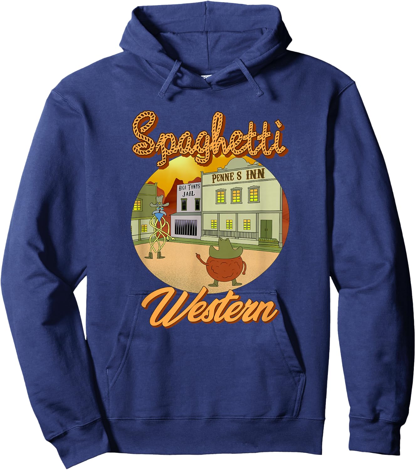 Spaghetti Western, Funny Italian Spaghetti, Pasta Meatballs Hoodie - Hoodie | Navy