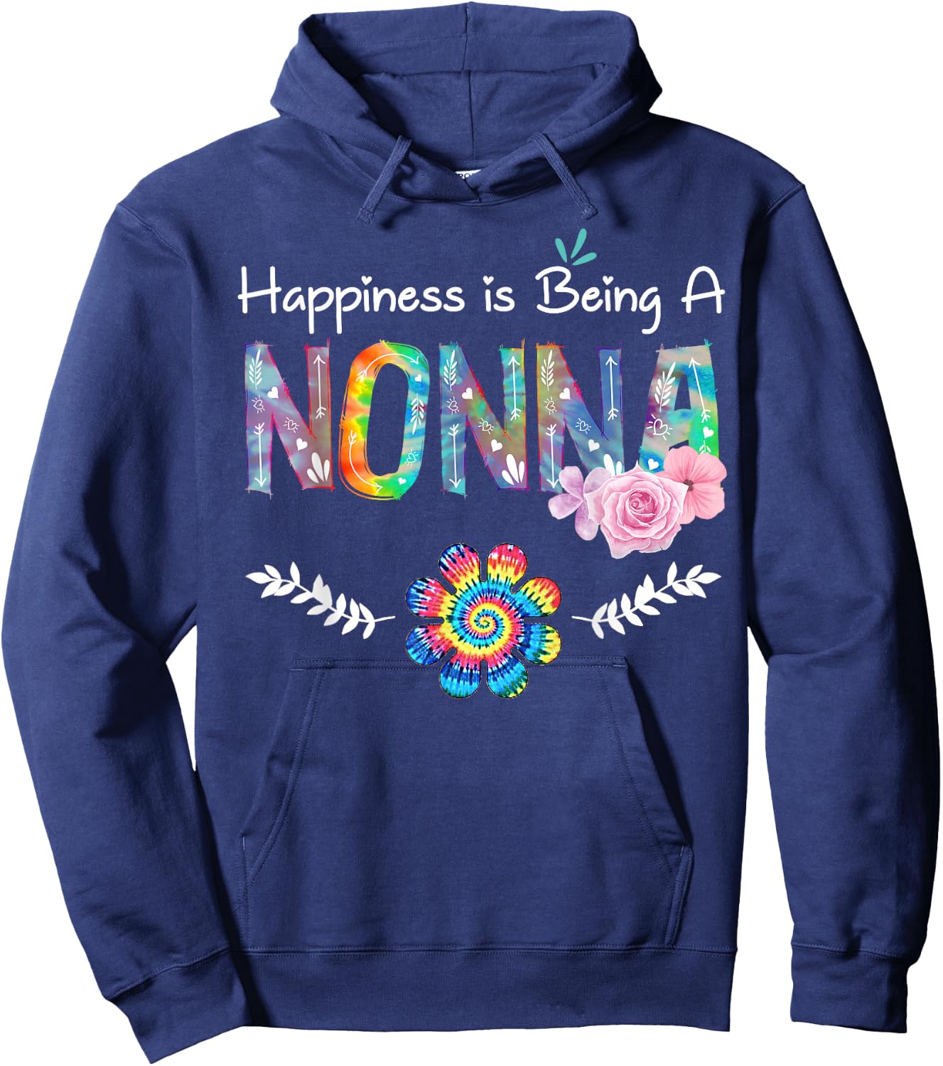 Happiness Is Being Nonna Flower Tie Dye Mother's Day Hoodie - Hoodie | Navy