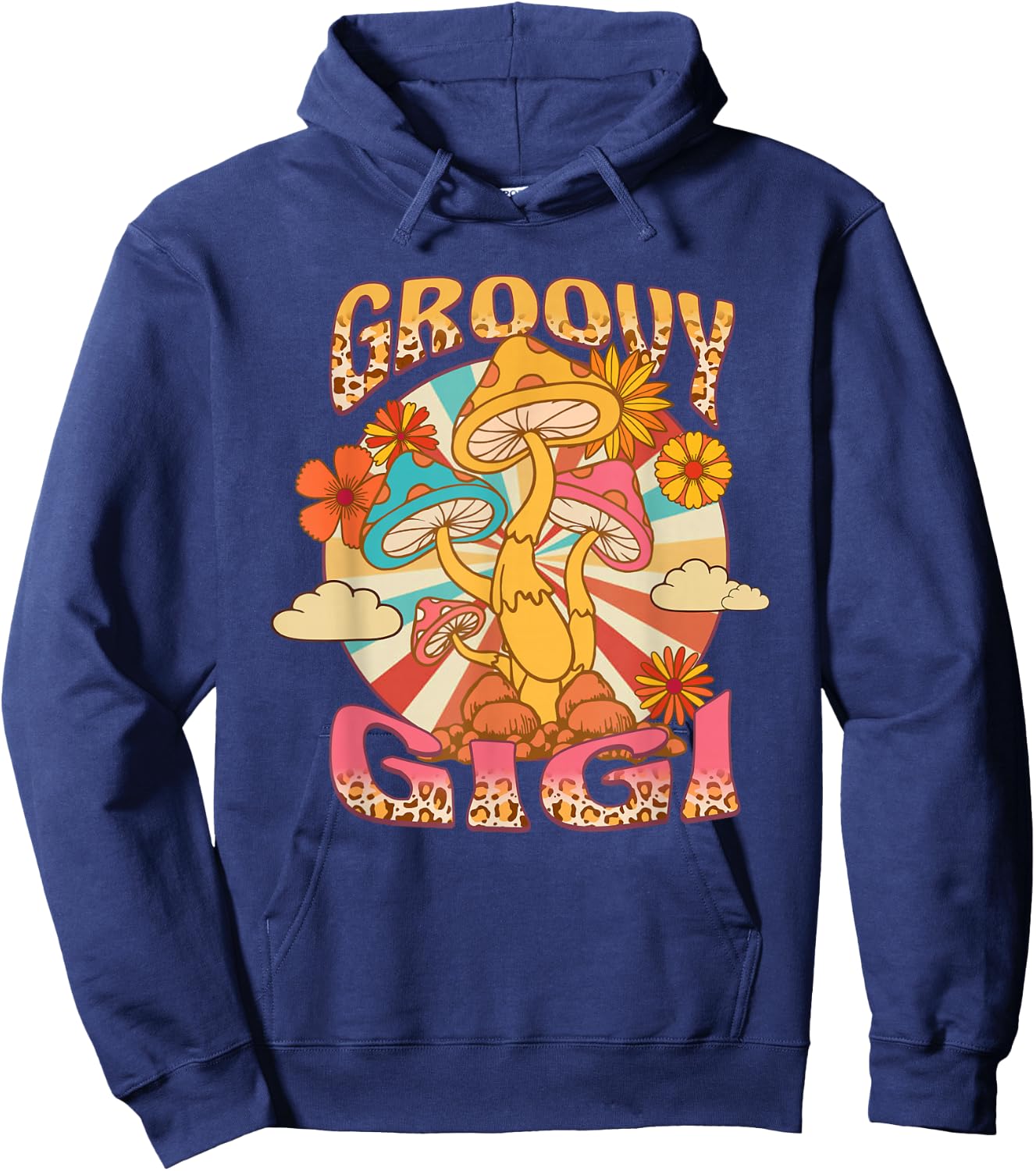 Groovy Gigi Leopard Mushroom Grandma Flowers Mother's Day Hoodie - Hoodie | Navy