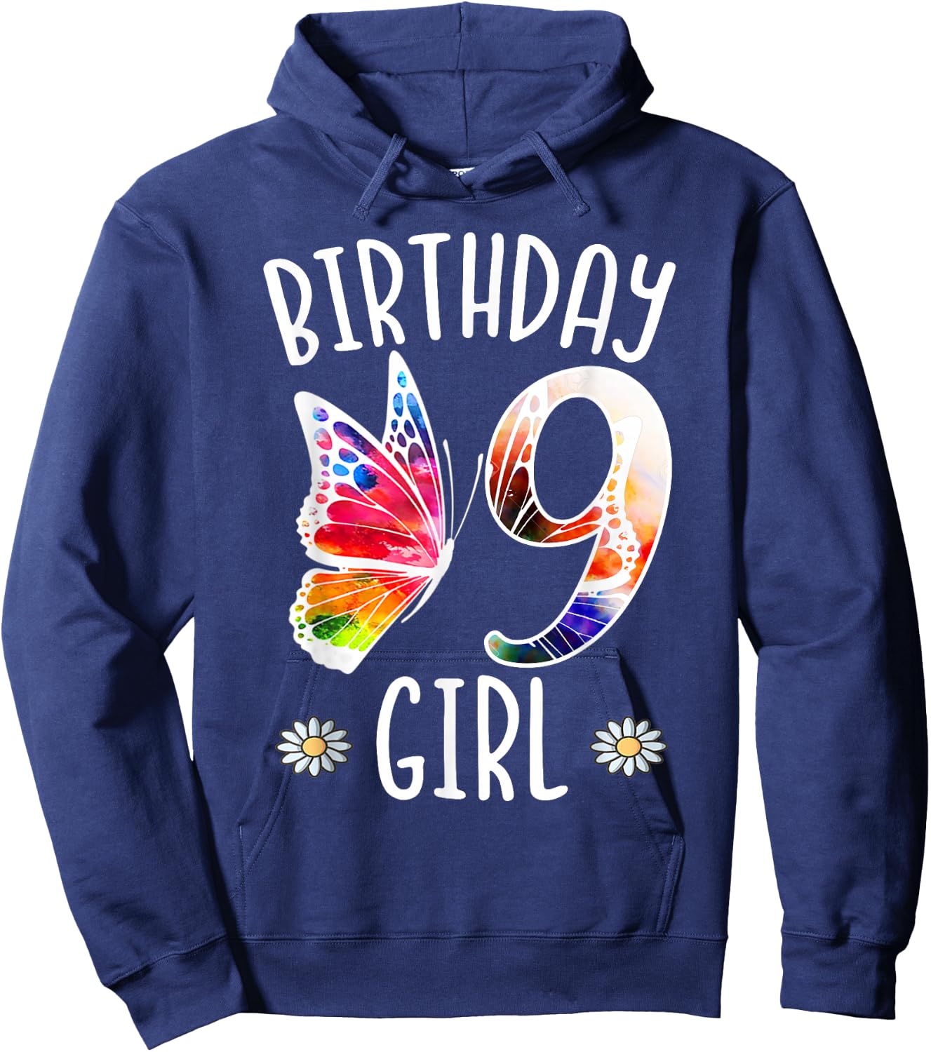 9th Birthday Girl Butterflies 9 Years Old Girls Butterfly Hoodie - Hoodie | Navy