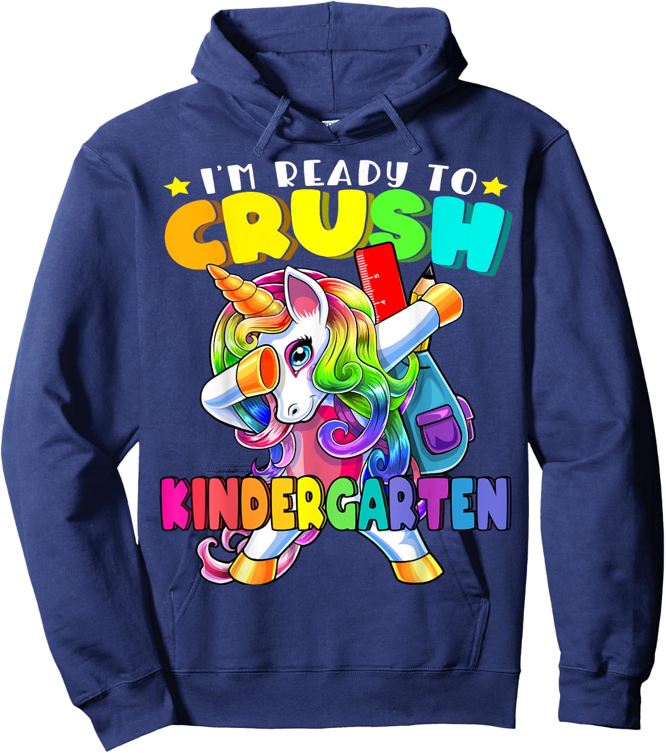 Crush Kindergarten Dabbing Unicorn Back to School Girls Gift Hoodie - Hoodie | Navy