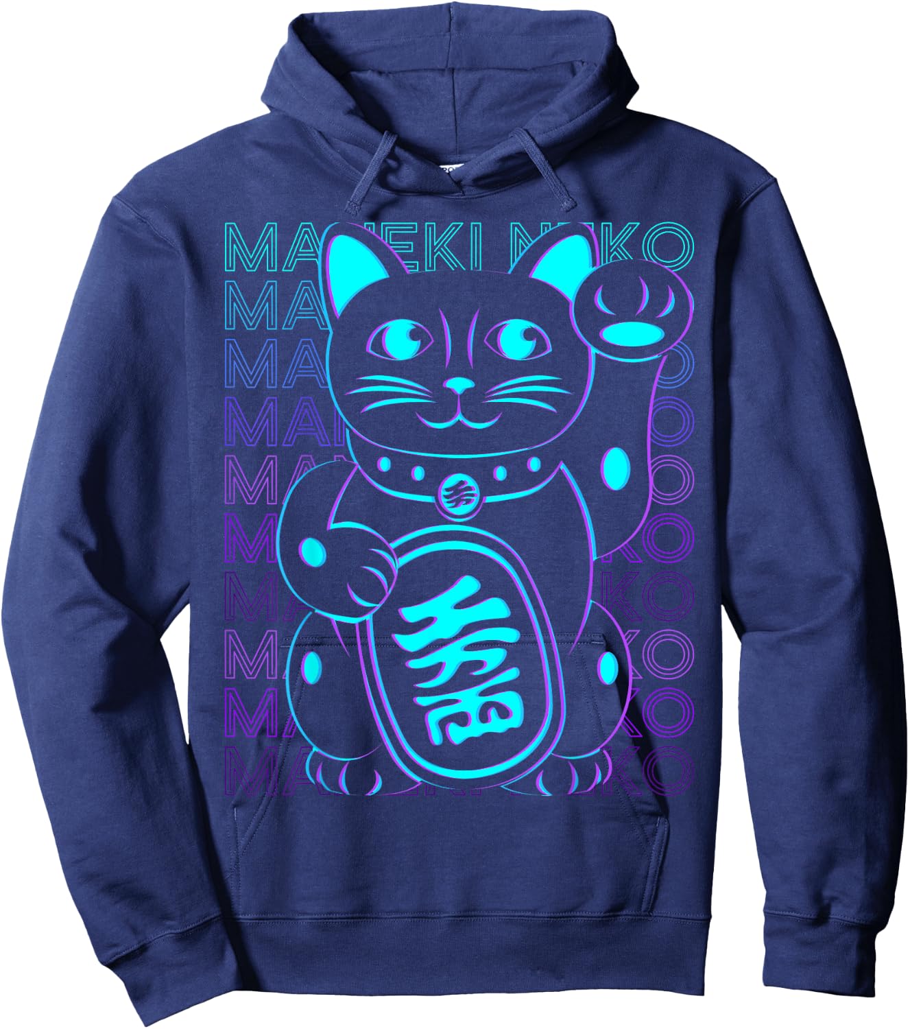 Maneki Neko Cat Japanese Lucky Cat Retro Hoodie - Hoodie | Navy