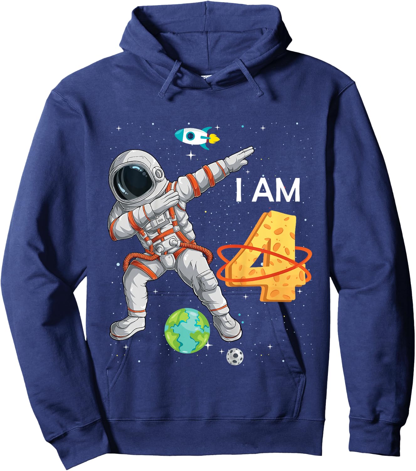 Kids 4 Years Old Birthday Boy Astronaut Space 4th B-Day Hoodie - Hoodie | Navy