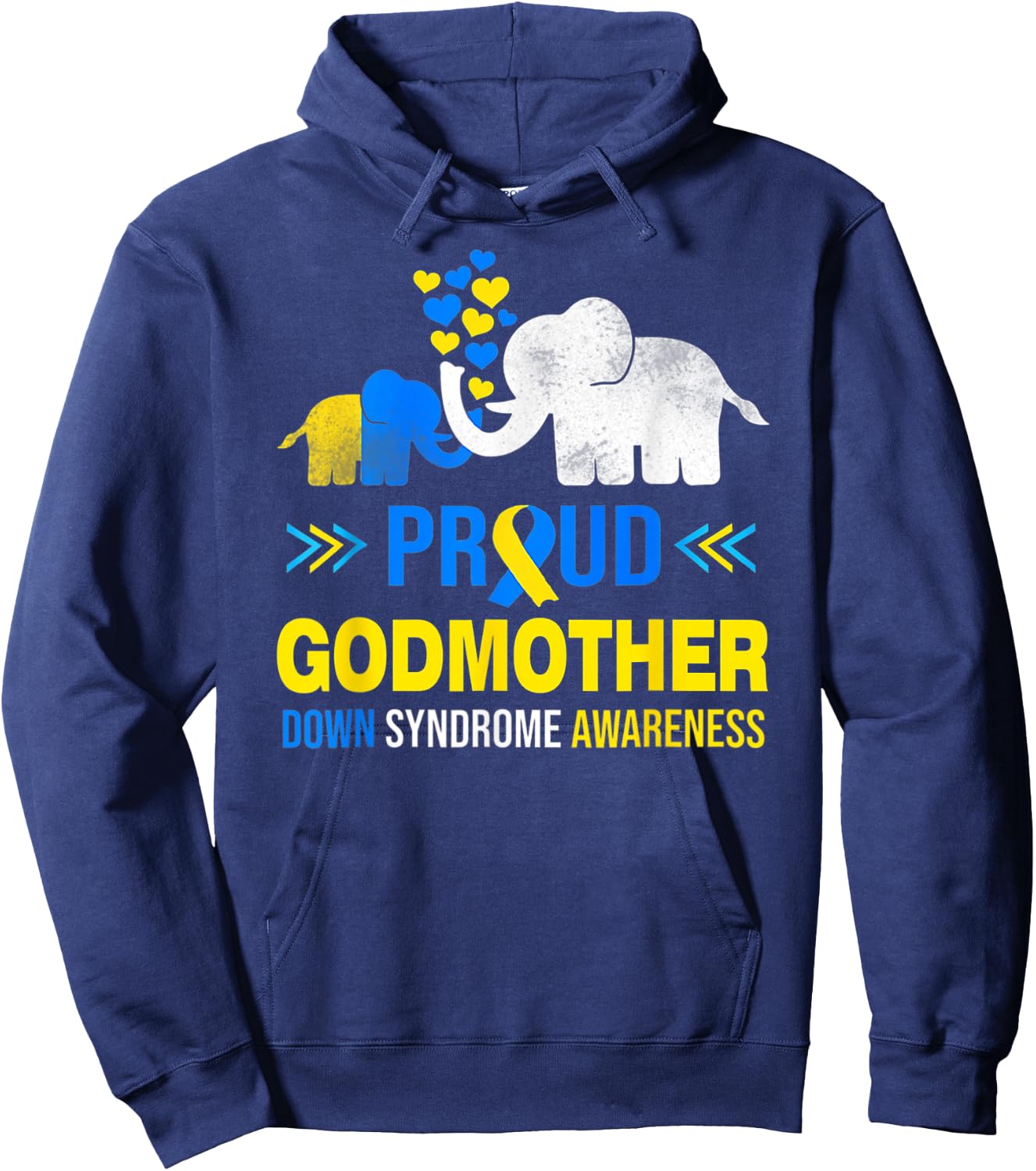 Proud Godmother Down Syndrome Awareness Blue Yellow Ribbon Hoodie - Hoodie | Navy