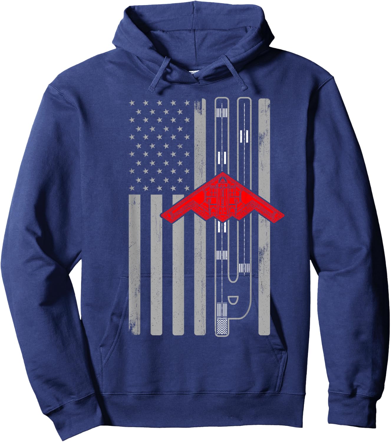 B-2 Stealth Bomber Military Airplane American Flag Runway B2 Hoodie - Hoodie | Navy
