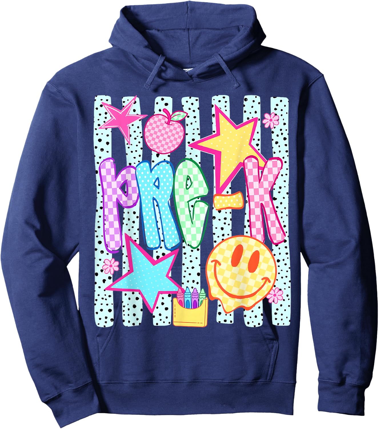 Back to School Colorful Pre K Checkered Girl Teacher Hoodie - Hoodie | Navy