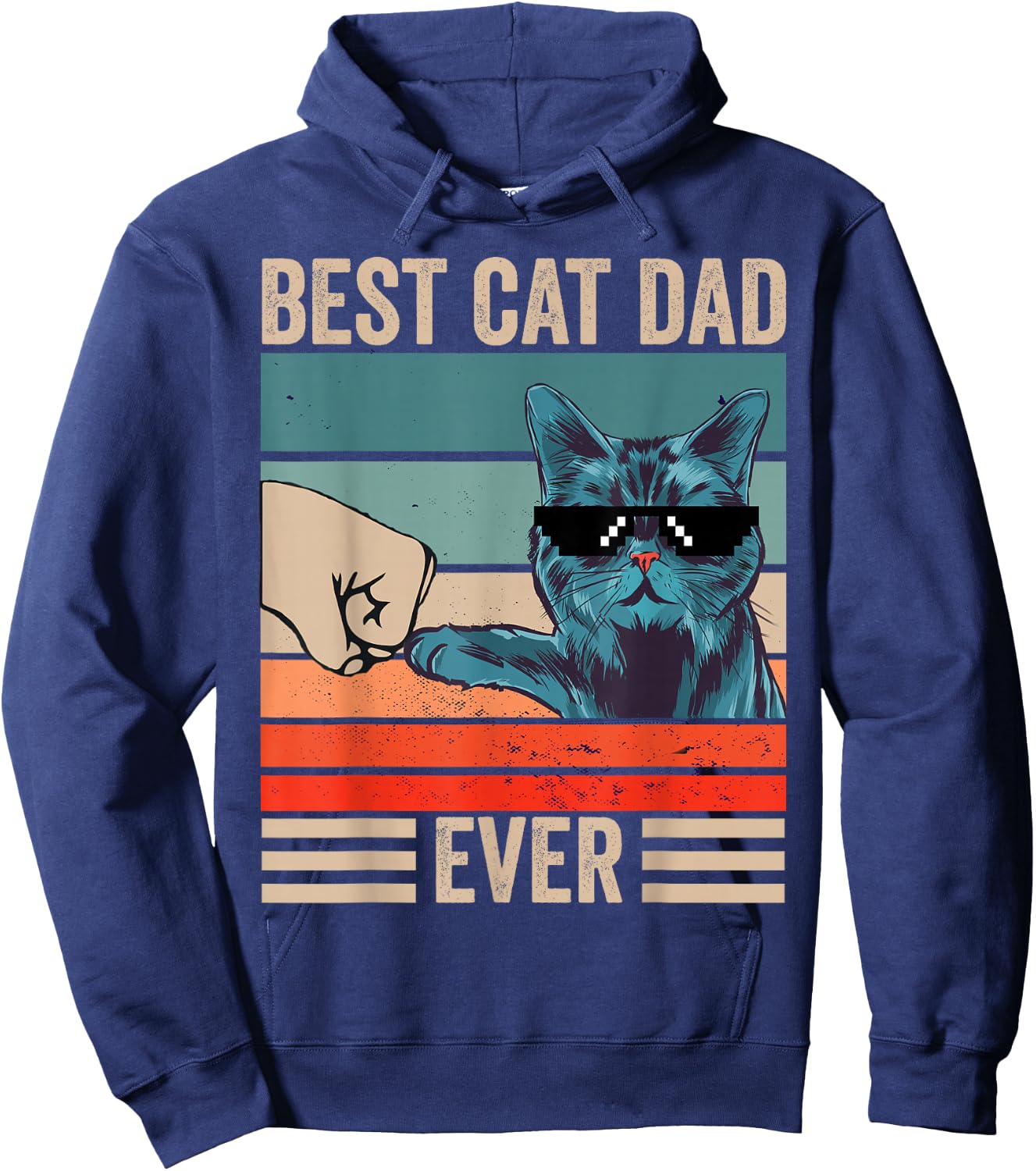 Vintage Best Cat Dad Ever Bump Fist Father's Day Cat Daddy Hoodie - Hoodie | Navy