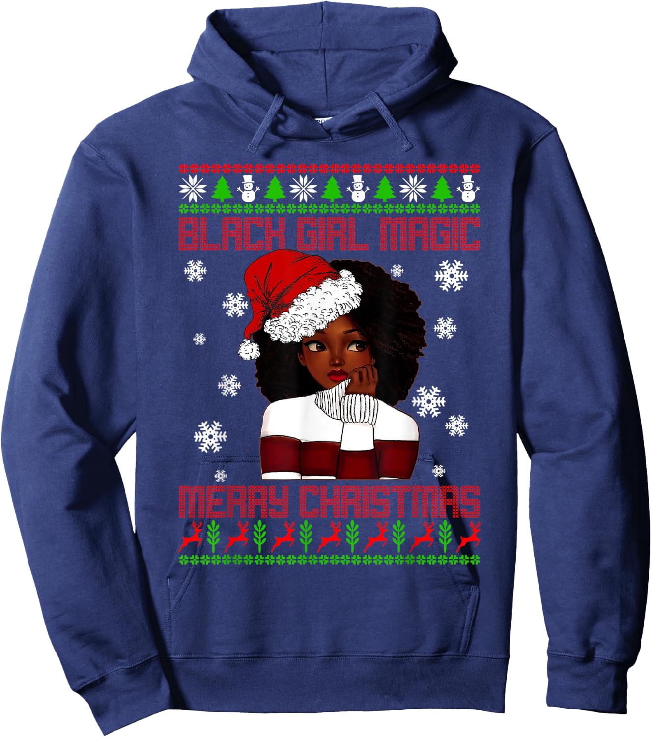 Black Girl Magic Ugly Christmas African American Woman Xmas Hoodie - Hoodie | Navy
