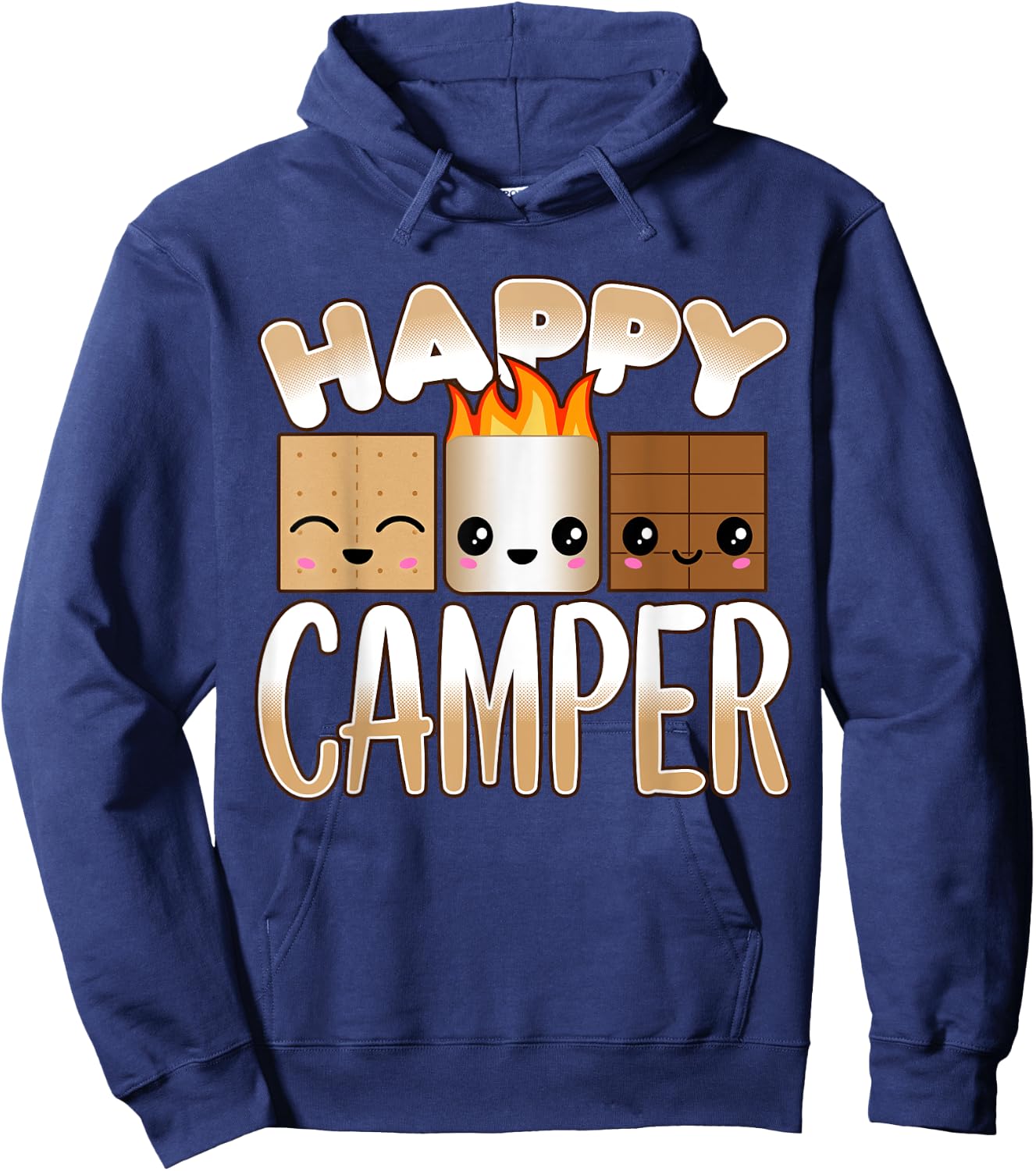 Campfire Camping Outdoor Friends Smores Happy Camper Hoodie - Hoodie | Navy