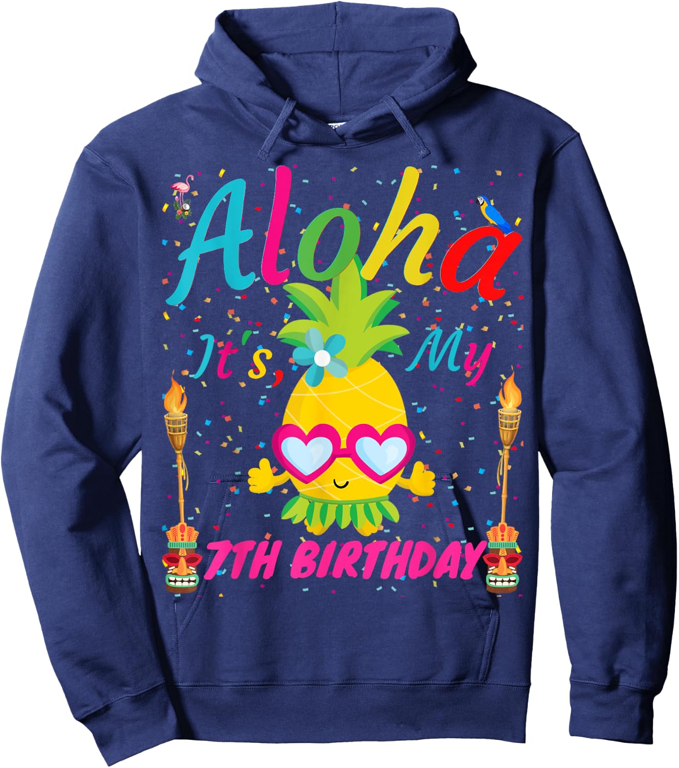 Aloha It's My 7th Birthday Hawaii Girls Sunglass Pineapple Hoodie - Hoodie | Navy