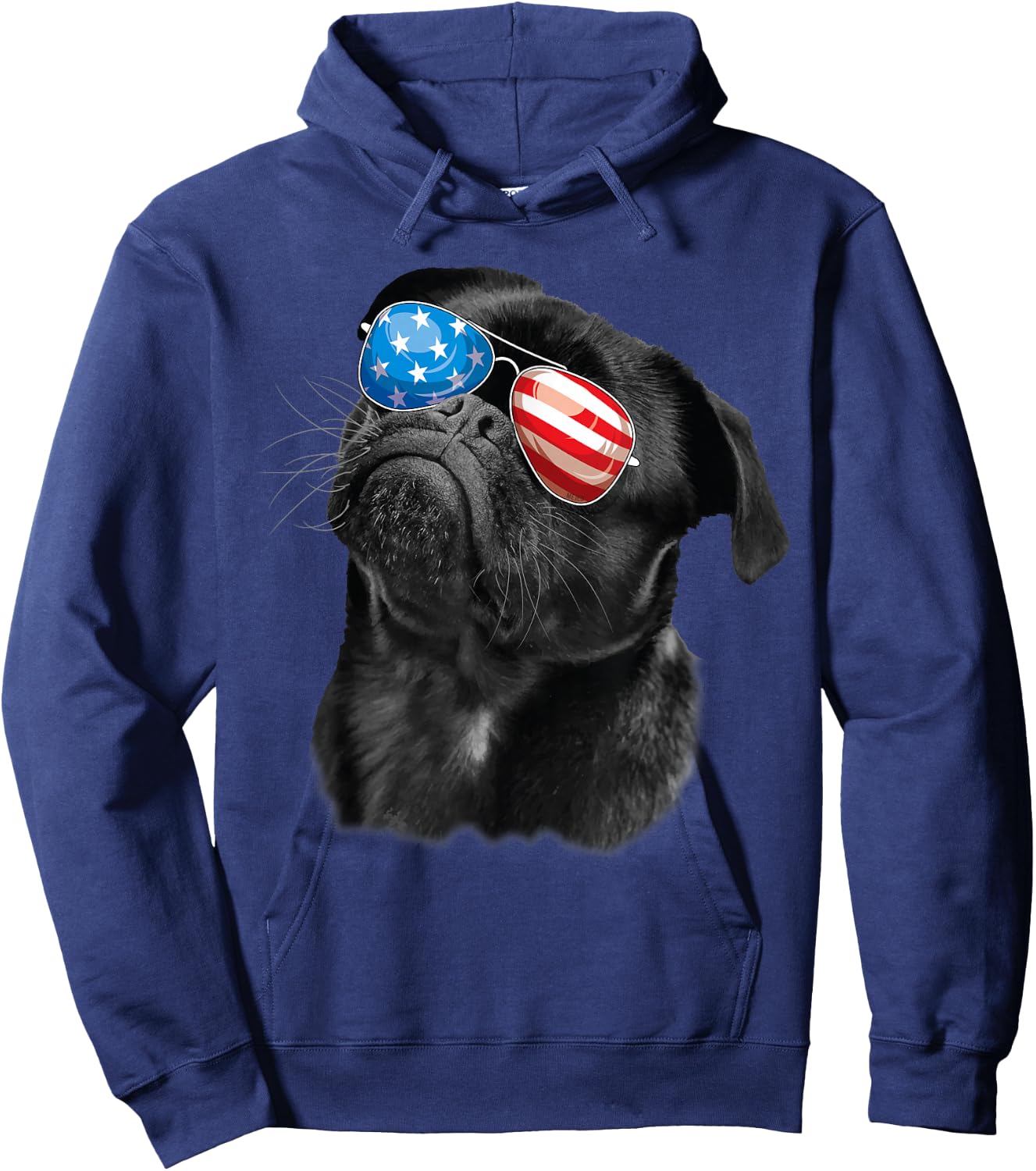 Pug 4th of July Dog Mom Dog Dad USA Flag Funny Black Pug Hoodie - Hoodie | Navy