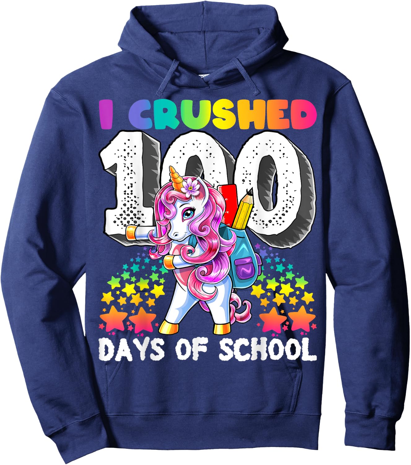 I Crushed 100 Days of School Flossing Unicorn Gift Girls Hoodie - Hoodie | Navy