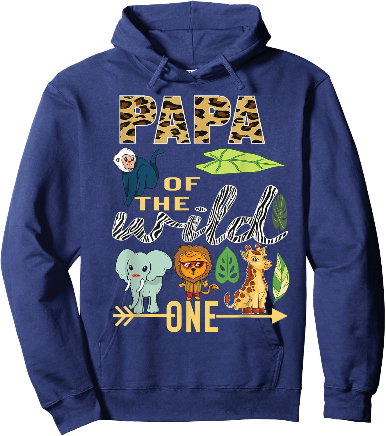Papa Of The Wild One Zoo 1st Birthday Safari Jungle Animal Hoodie - Hoodie | Navy