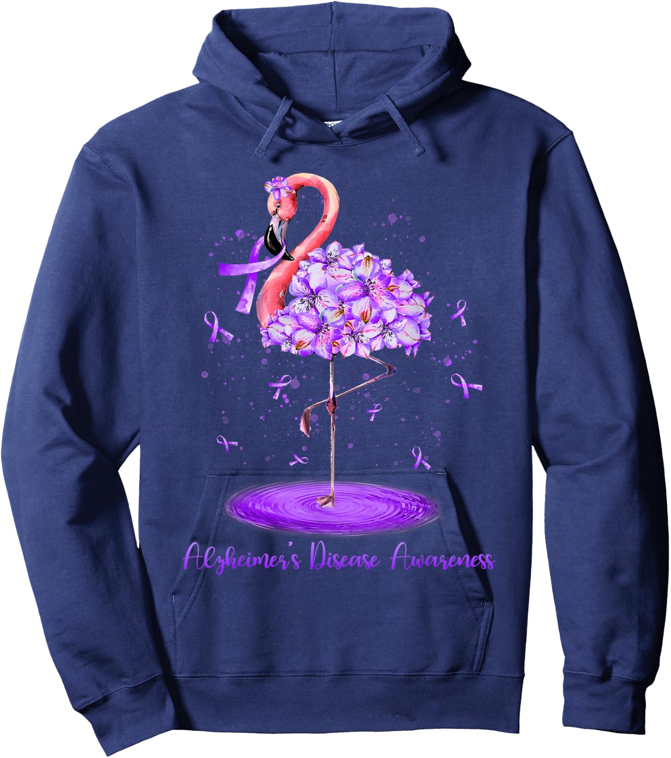 Purple Flamingo Alzheimers Disease Awareness Month November Hoodie - Hoodie | Navy
