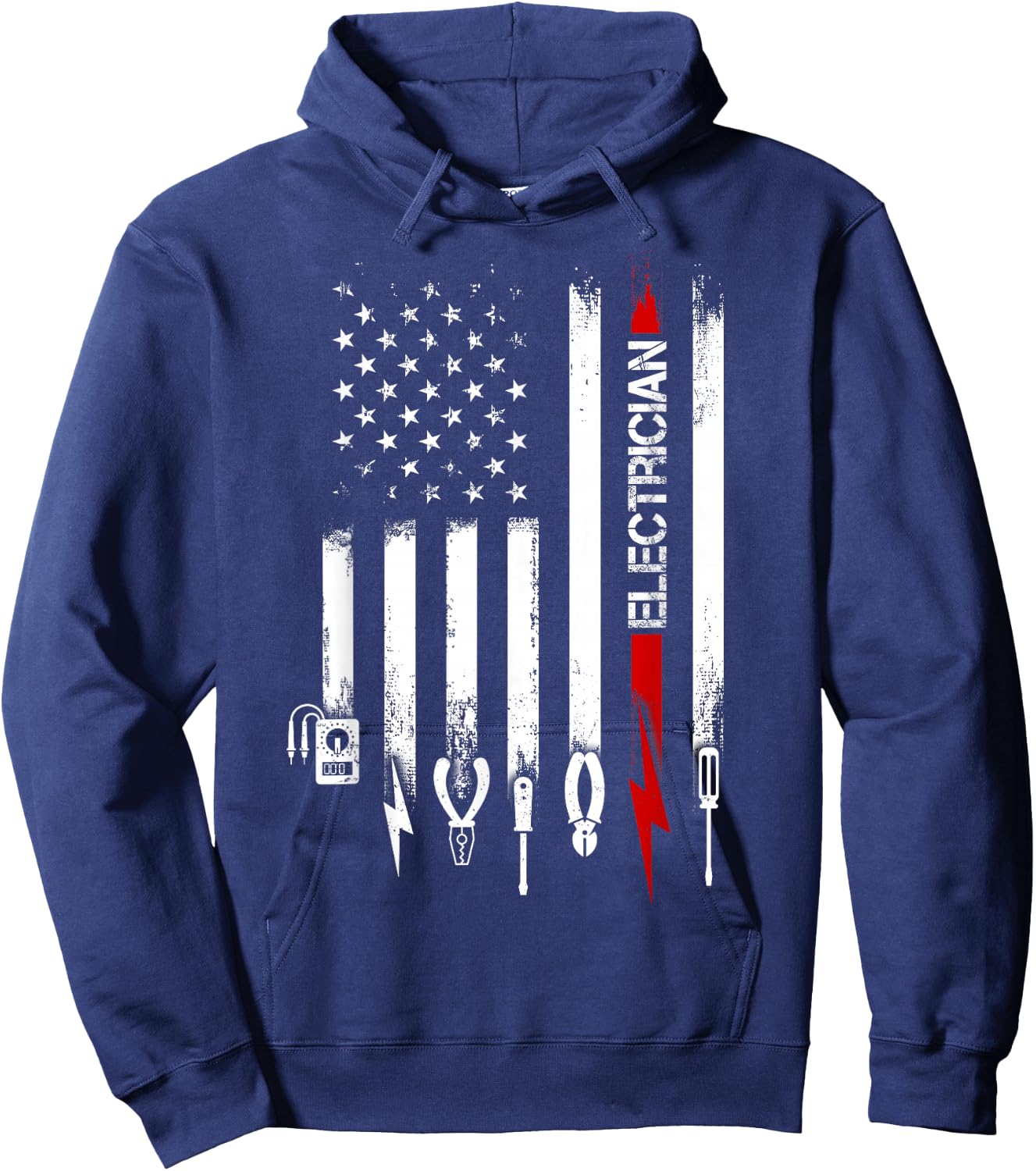 American Flag with Electrician men father Hoodie - Hoodie | Navy