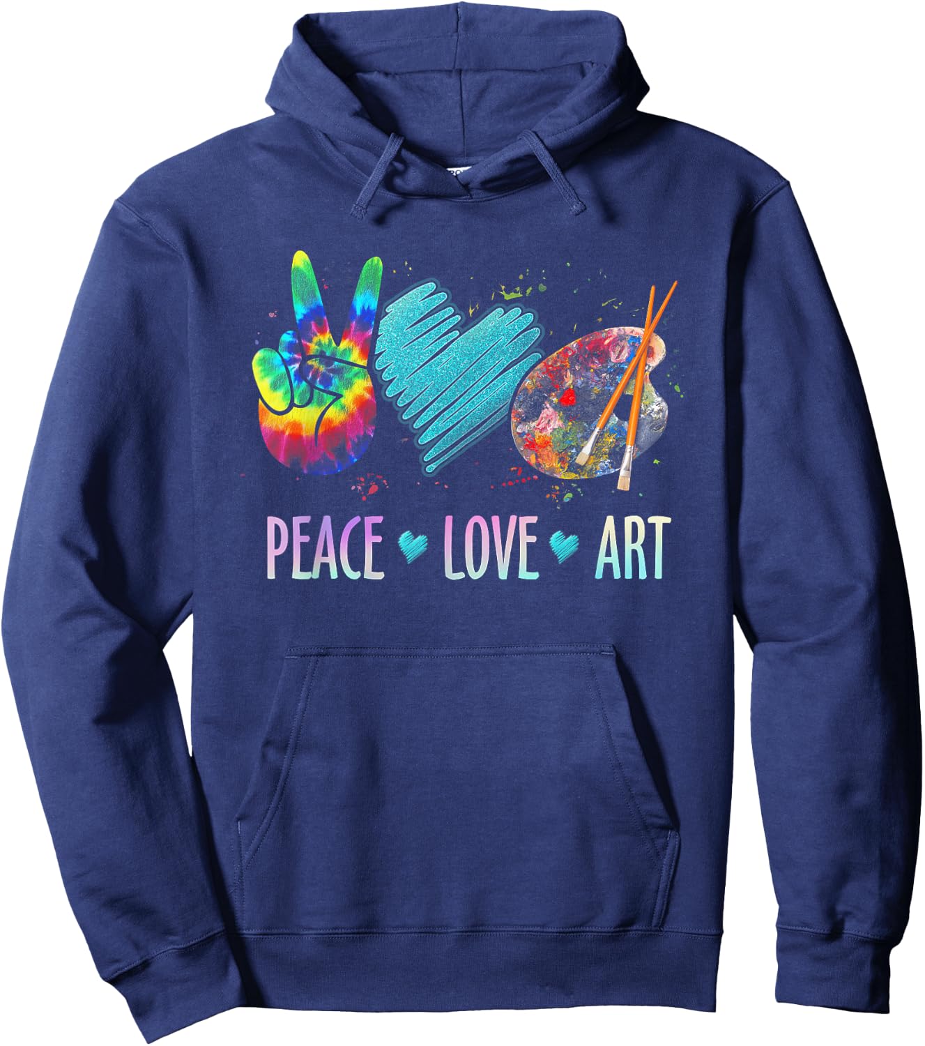 Peace Love Art Painting Palette Art Teacher Hoodie - Hoodie | Navy
