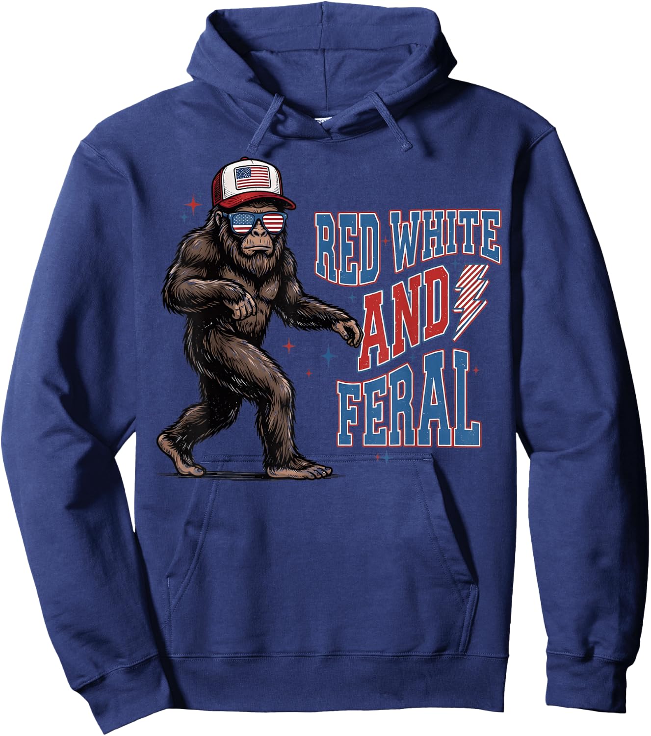 Red White and Feral Bigfoot 4th of July USA American Pride Hoodie - Hoodie | Navy