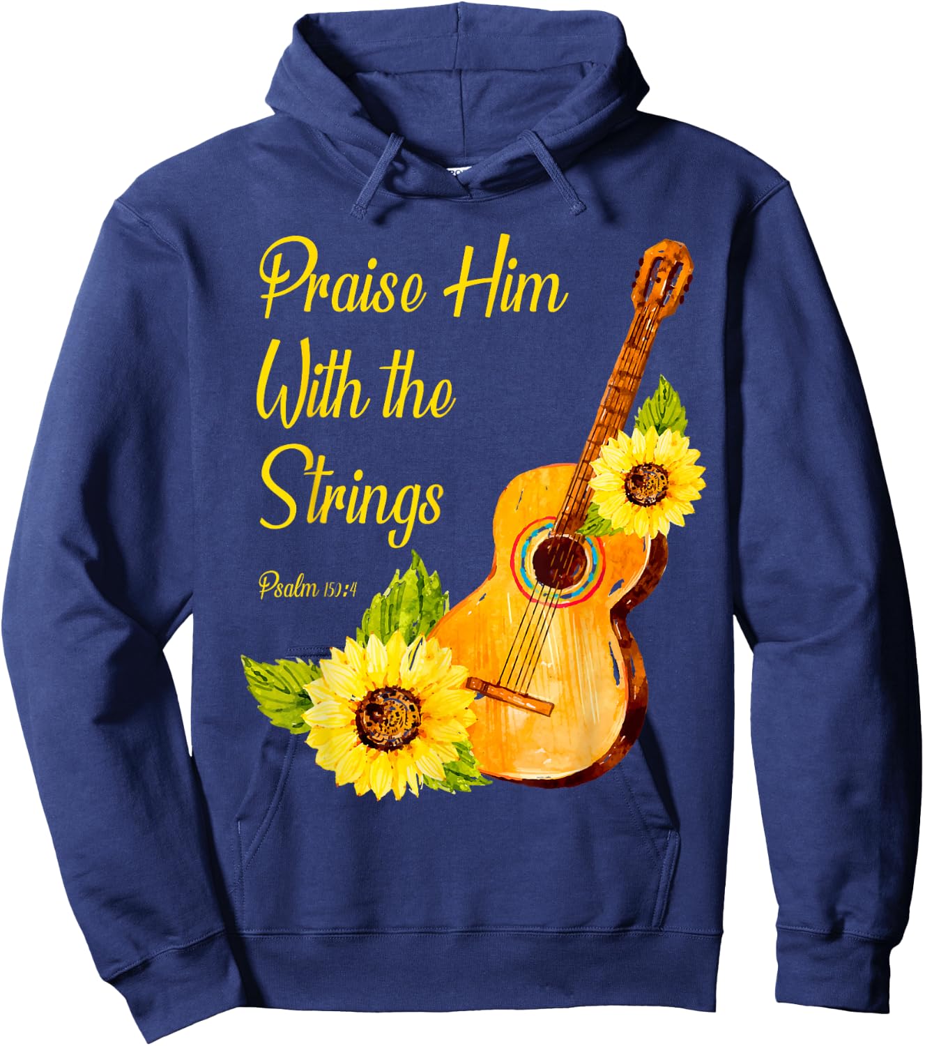 Praise Him With The Strings Christian Guitar Player Hoodie - Hoodie | Navy