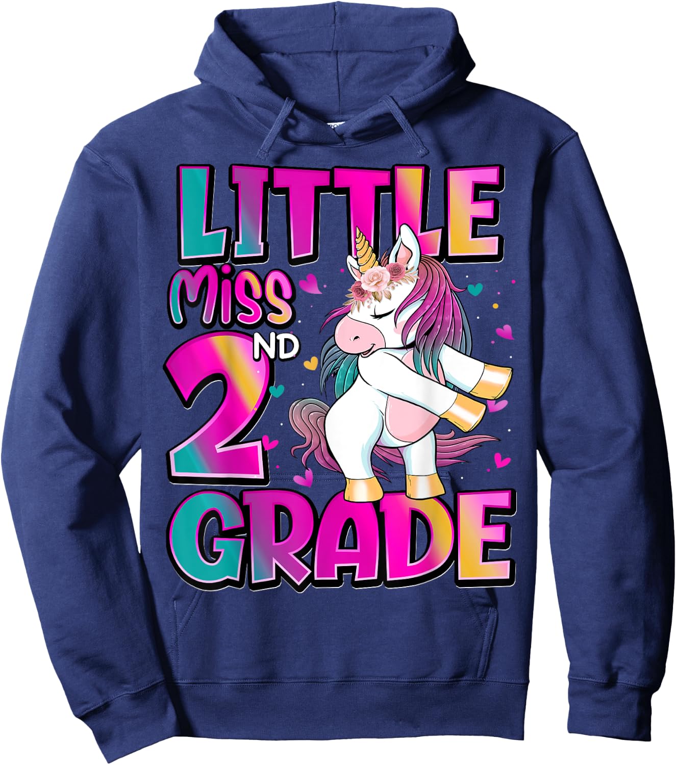 Little Miss 2nd Grade Unicorn Back To School 2nd Grade Girls Hoodie - Hoodie | Navy