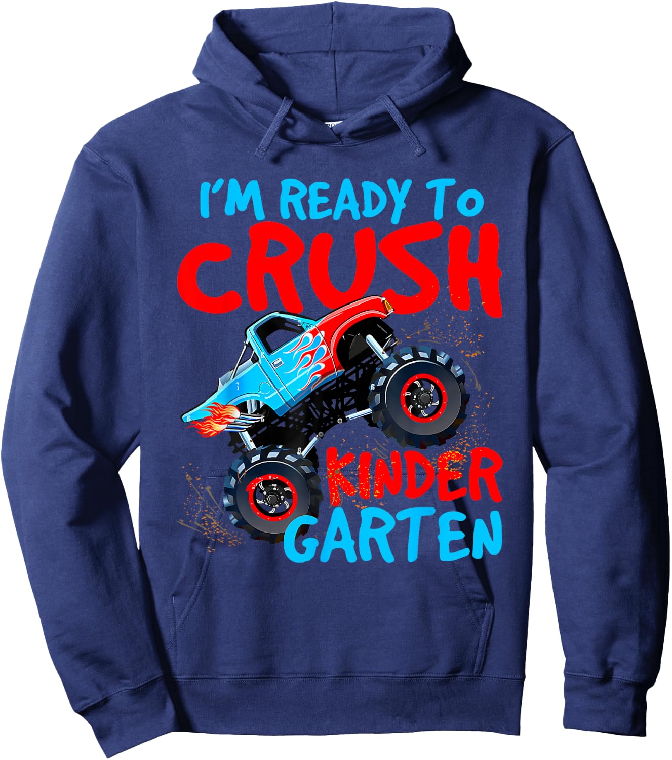 Back to School Boys First Day of Kindergarten Monster Truck Hoodie - Hoodie | Navy