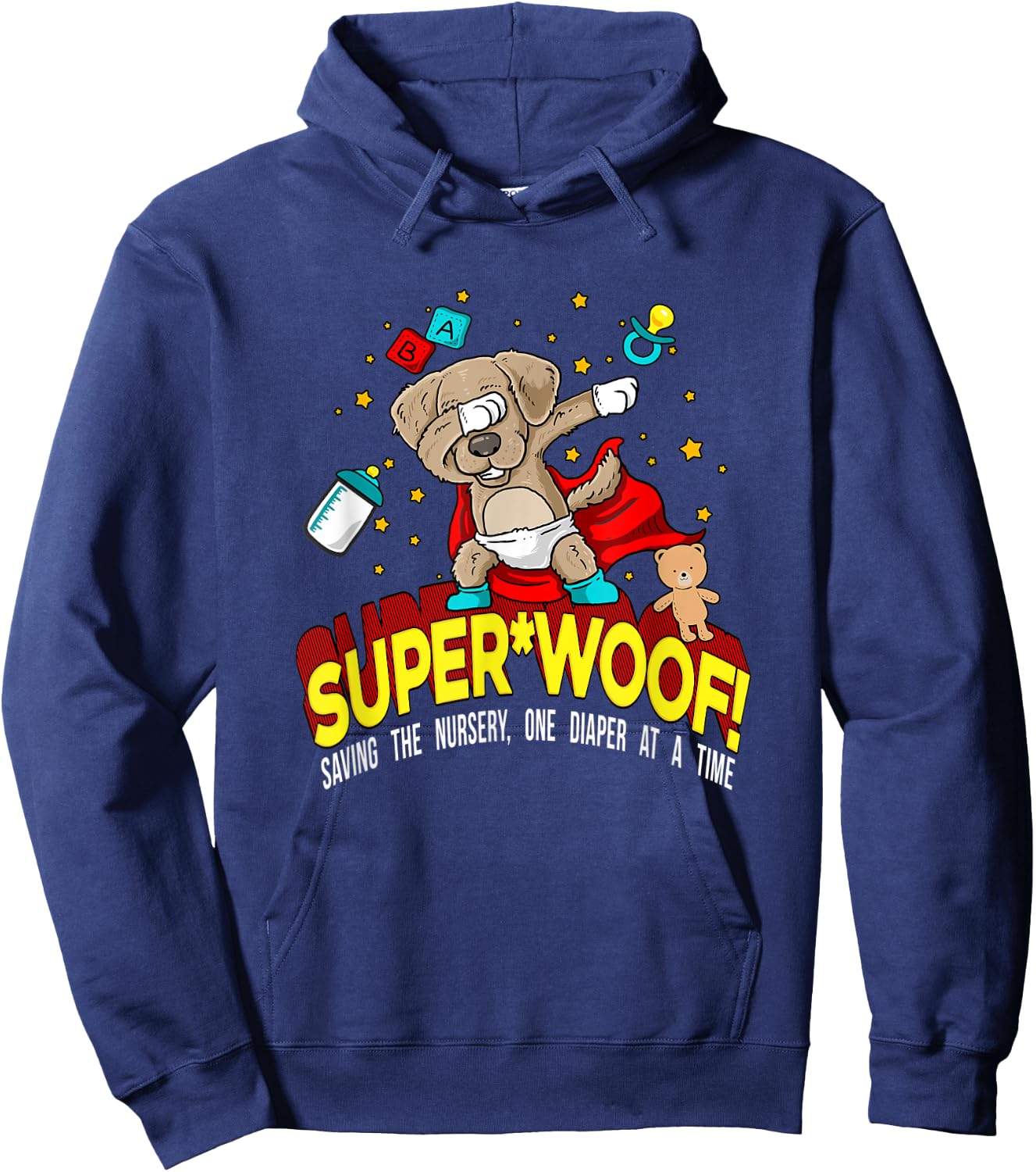 SUPER WOOF Diaper Pup Superhero Parody Hoodie - Hoodie | Navy