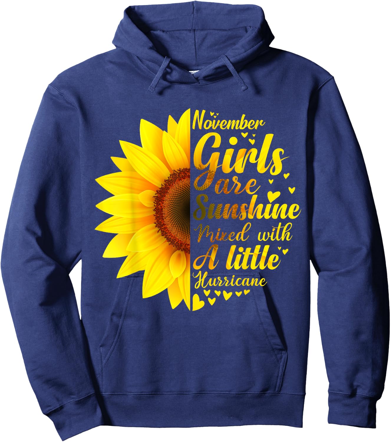 November Girls Sunshine Mixed Hurricane - Sunflower Birthday Hoodie - Hoodie | Navy