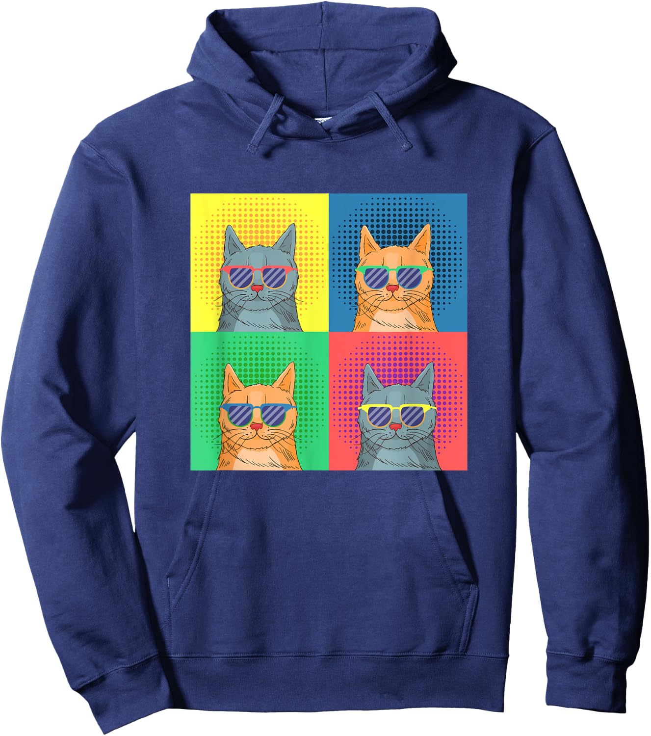 Retro Pop Art Cats - Funny Cat Art Lover Cartoon Design Hoodie - Hoodie | Navy