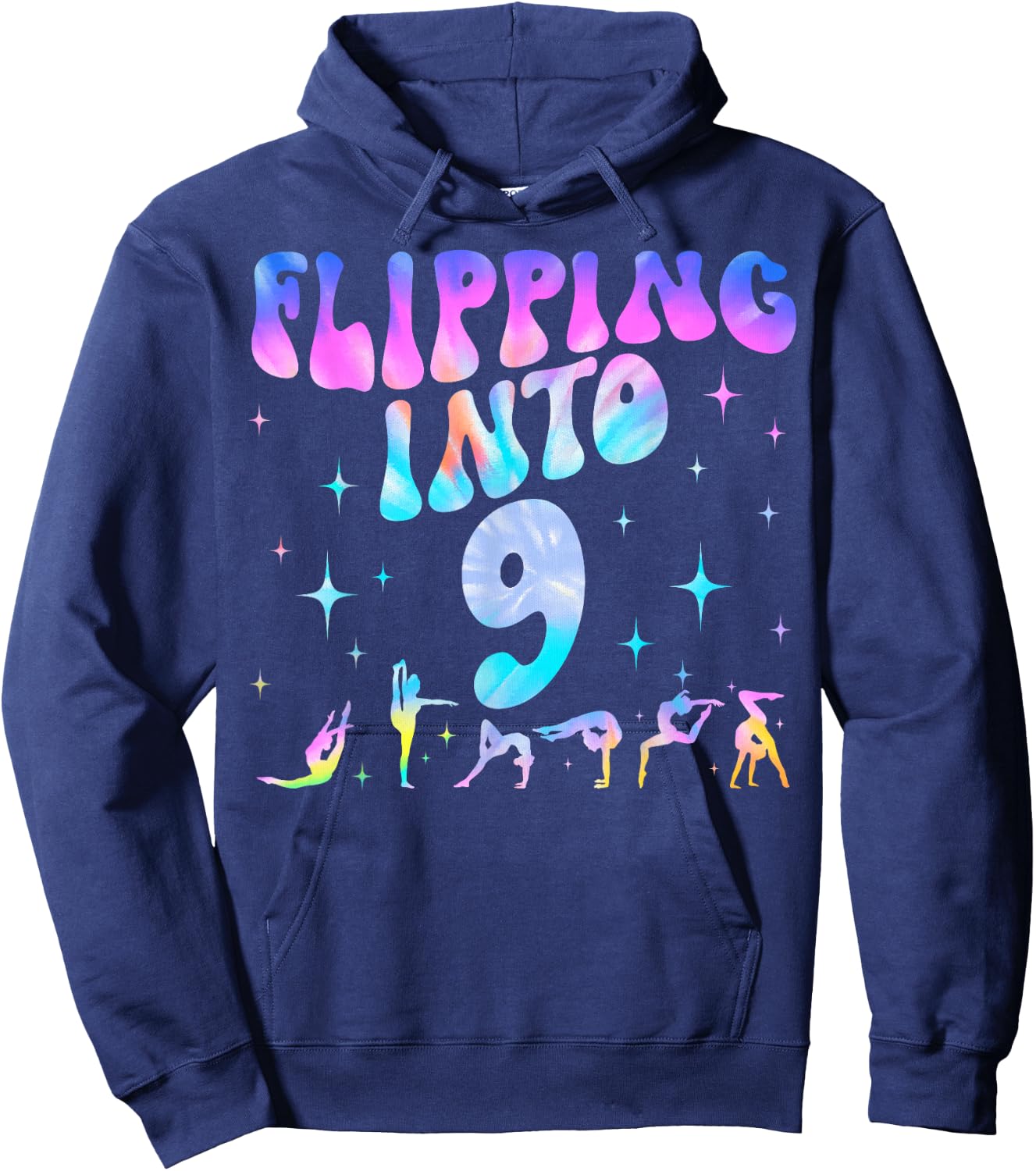 Flipping Into 9th Birthday Gymnastic 9 Years Old Girl Party Hoodie - Hoodie | Navy