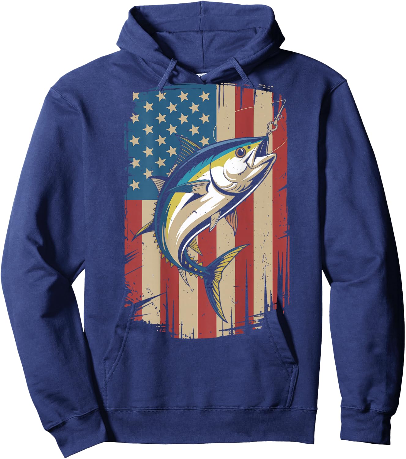 Boy Bluefin Tuna Fishing American Flag Patriotic Fishing Men Hoodie - Hoodie | Navy