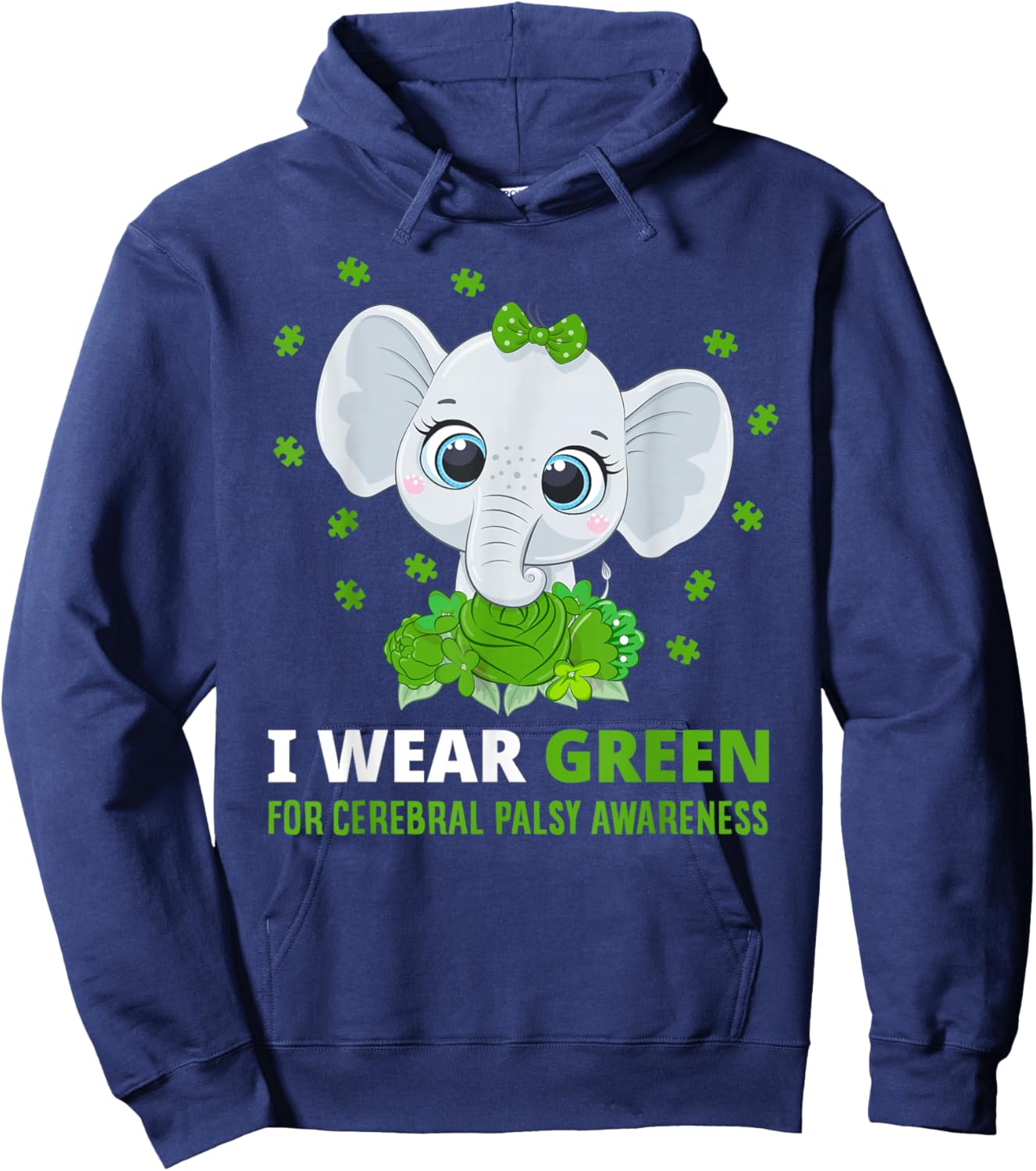 CP Elephant I Wear Green For Cerebral Palsy Awareness Hoodie - Hoodie | Navy