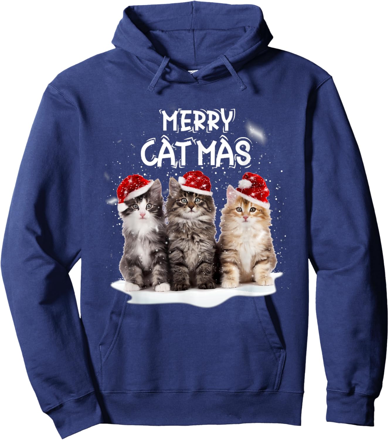Merry Catmas Christmas Tree Santa Kitten Xmas Cute Cat Mom Women Kids Hoodie - Hoodie | Navy