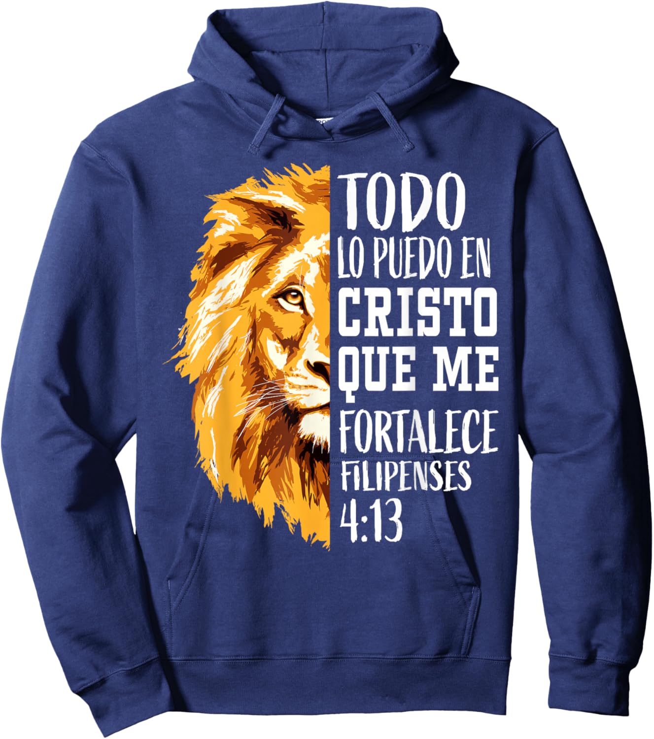 Filipenses 4:13 Spanish Christian Bible Verse Lion Graphic Hoodie - Hoodie | Navy