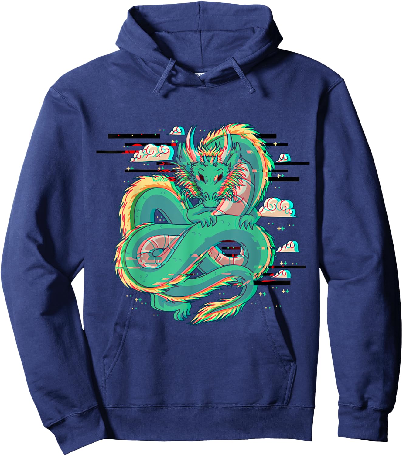 Grunge Dragon Glitch Dragon Aesthetic Style Japan Vaporwave Hoodie - Hoodie | Navy