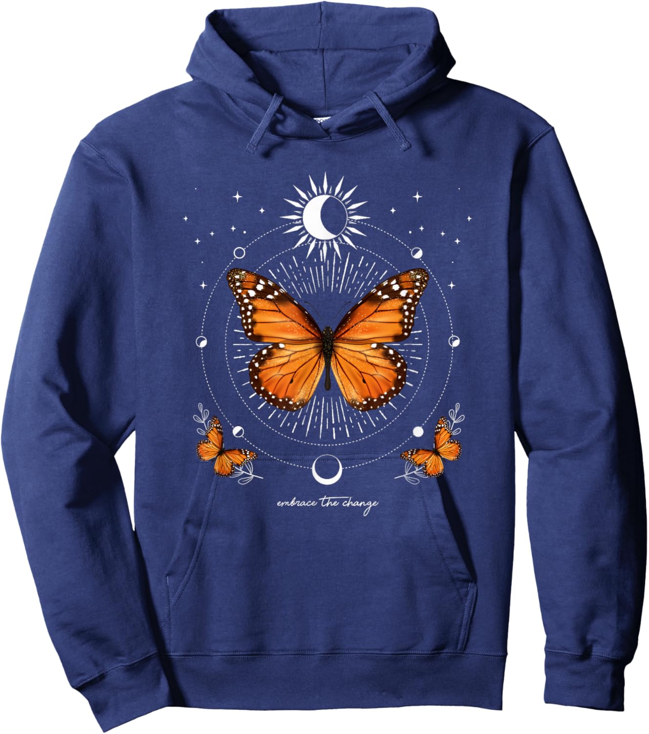 Monarch Butterfly Celestial Butterfly Sun Moon Phase Magical Hoodie - Hoodie | Navy