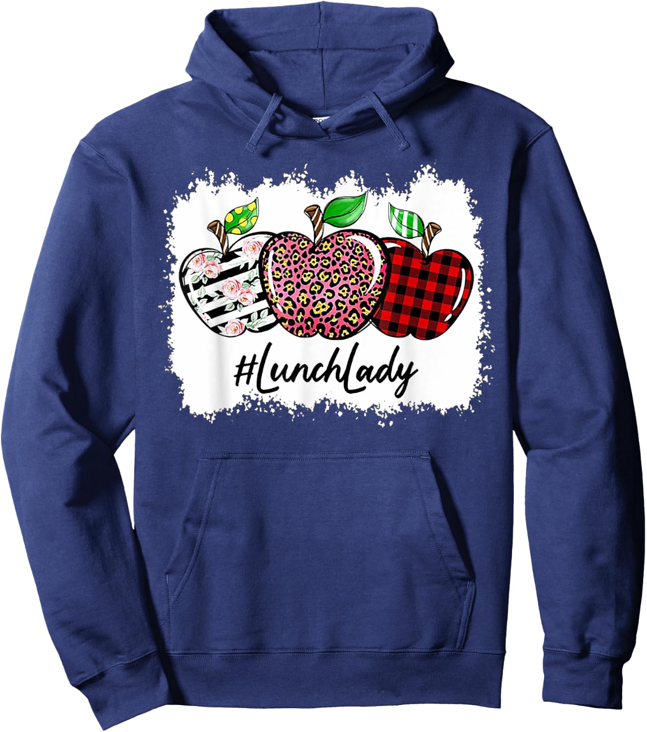 Teach Love Inspire Lunch Lady Apple Leopard Red Plain Hoodie - Hoodie | Navy