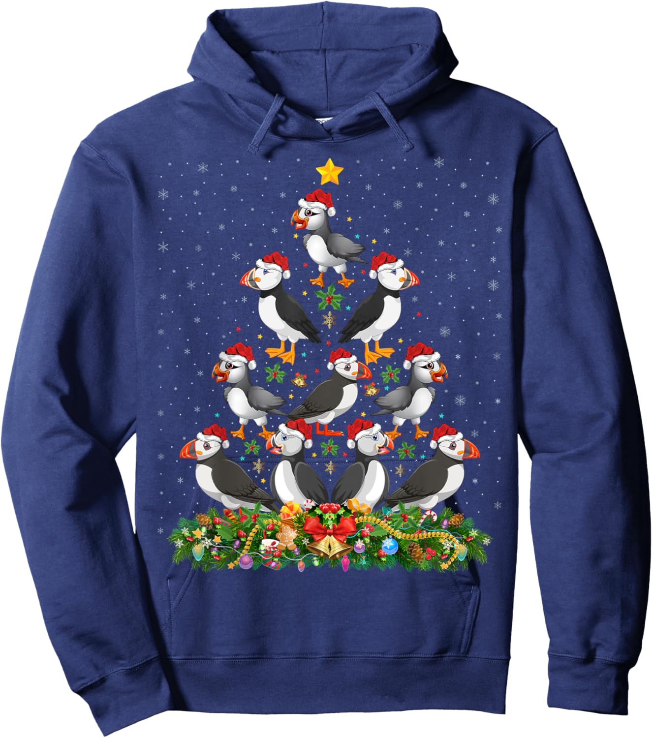 Puffin Bird Xmas Tree Gift Santa Hat Puffin Christmas Hoodie - Hoodie | Navy