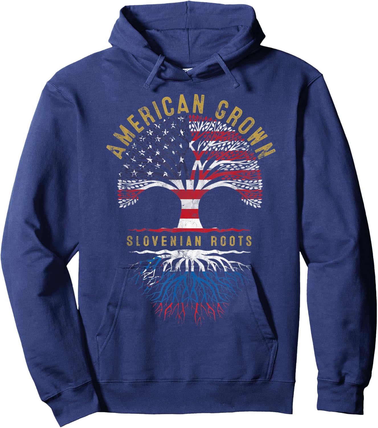 American Grown Slovenian Roots Tree Flag Family Heritage Hoodie - Hoodie | Navy
