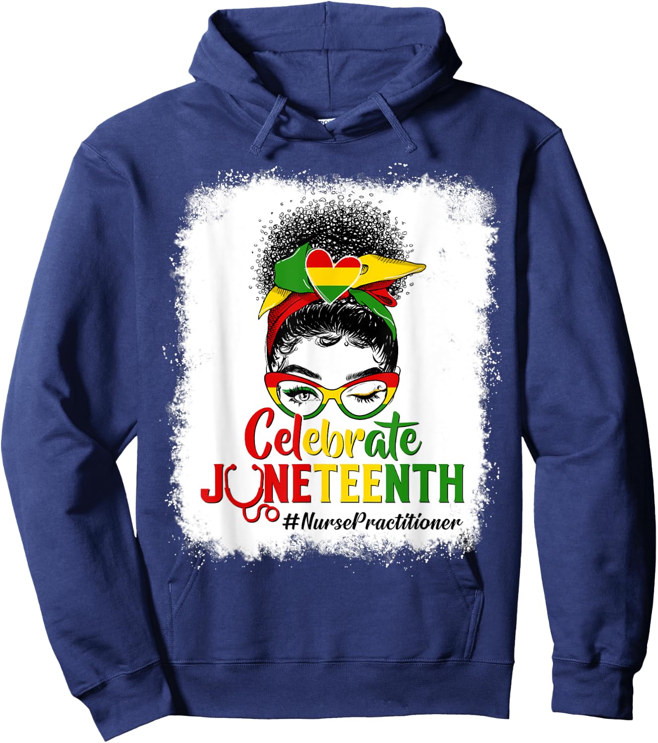 Black Nurse Practitioner Messy Bun Celebrate Juneteenth Afro Hoodie - Hoodie | Navy
