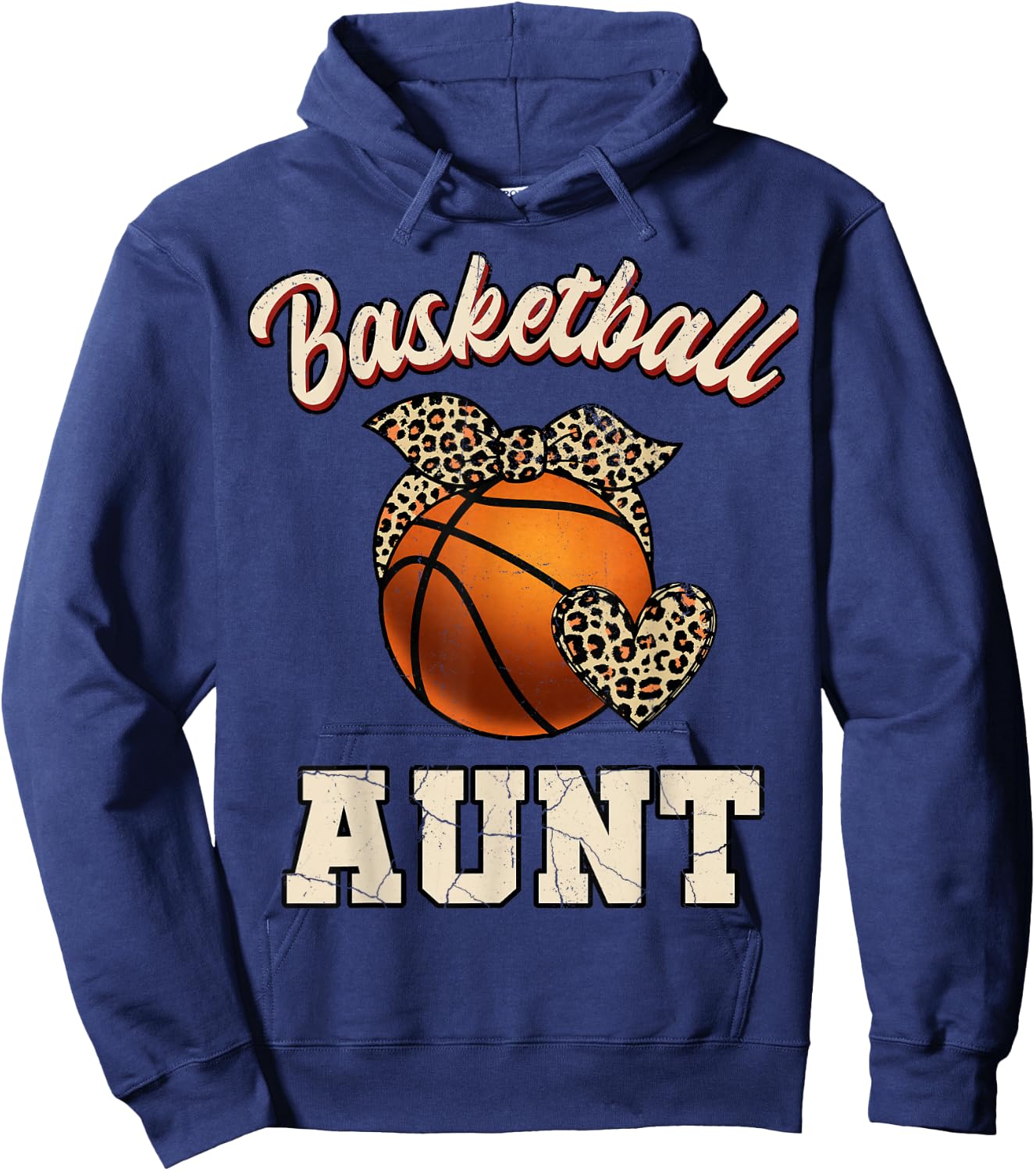 Basketball Aunt Bandana Leopard Heart Fans Mother's Day Hoodie - Hoodie | Navy