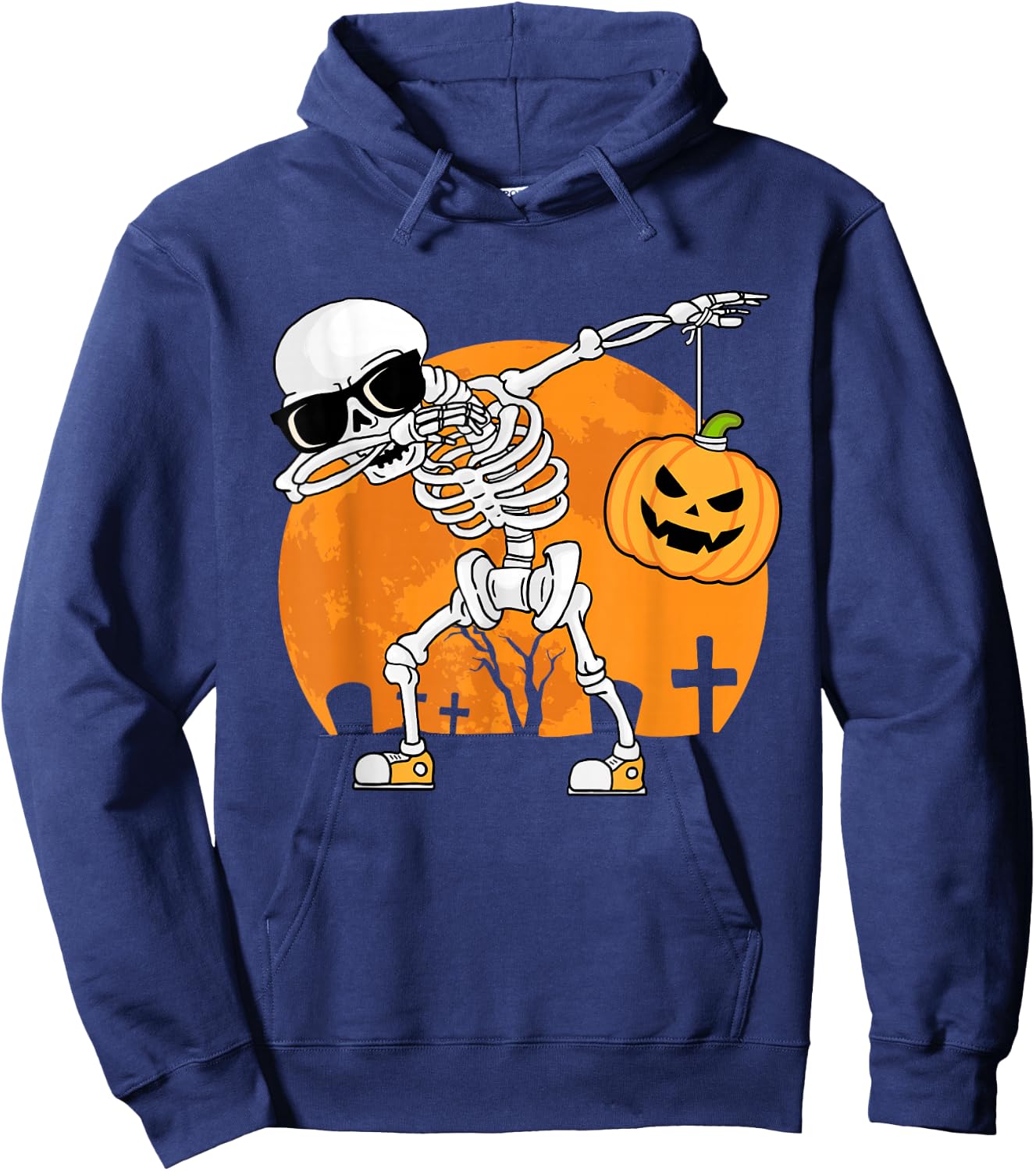 Dabbing Skeleton Funny Halloween Pumpkin Men Boys Kids Hoodie - Hoodie | Navy