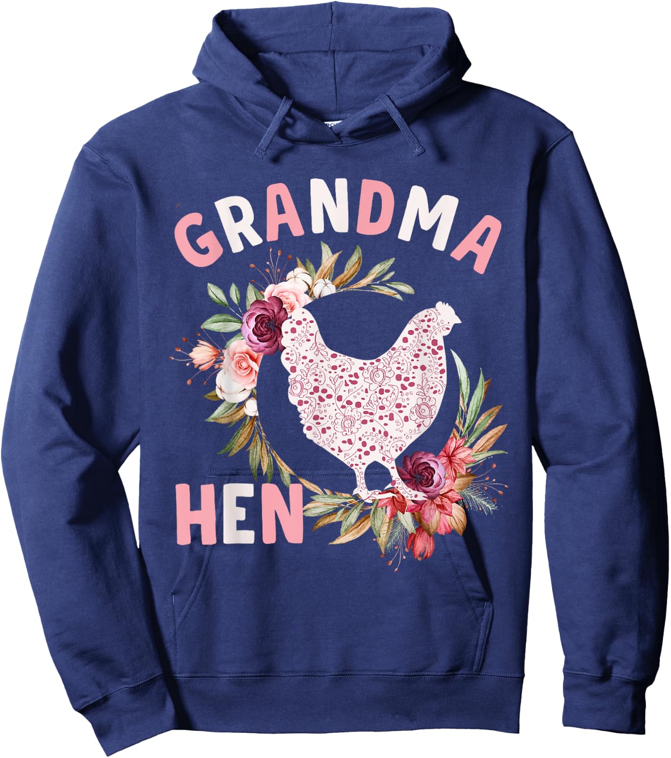 Floral Grandma Hen Funny Nana Chicken Farmer & Lover Hoodie - Hoodie | Navy