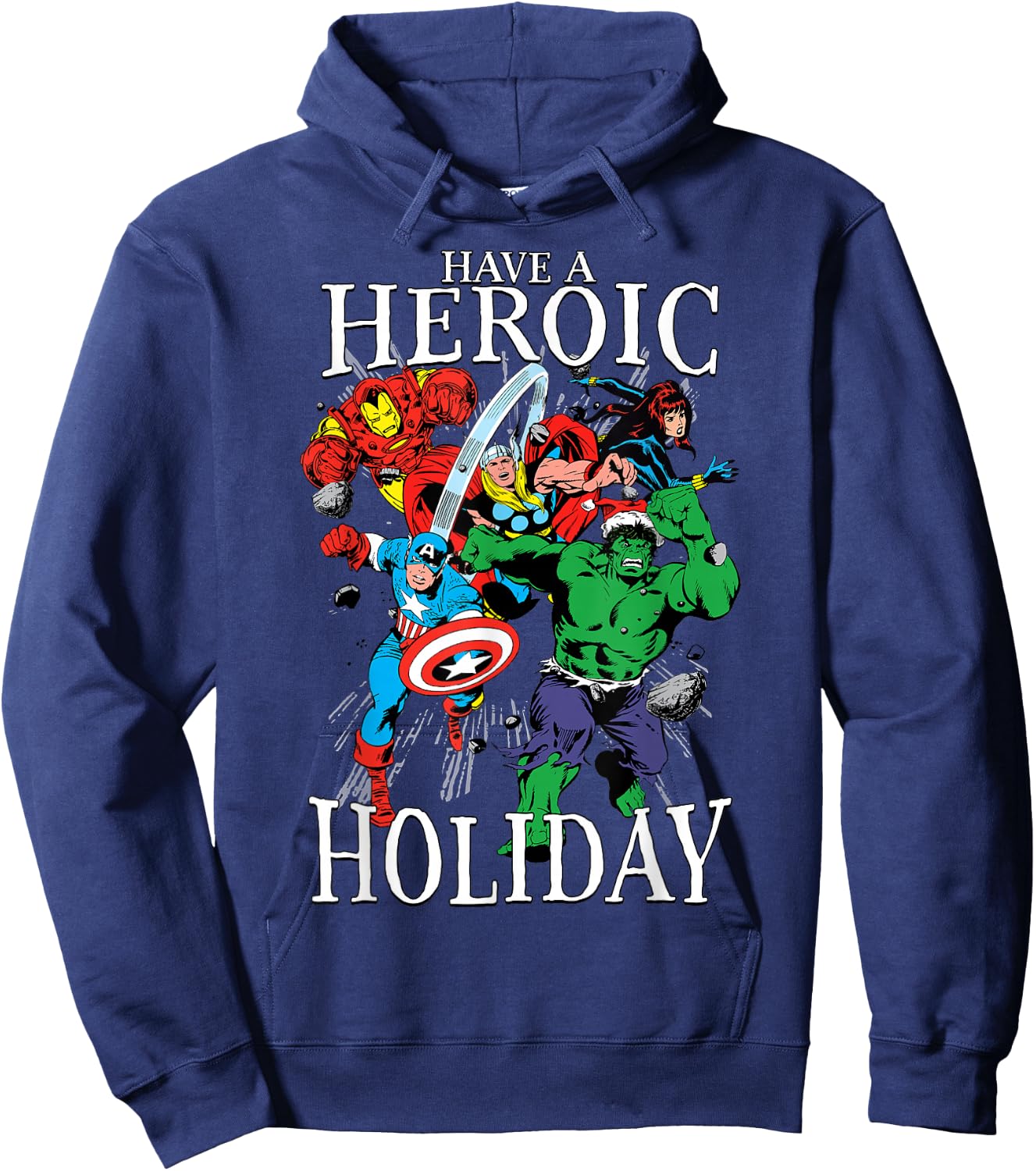 Marvel Avengers Heroic Holiday Christmas Group Shot Hoodie - Hoodie | Navy