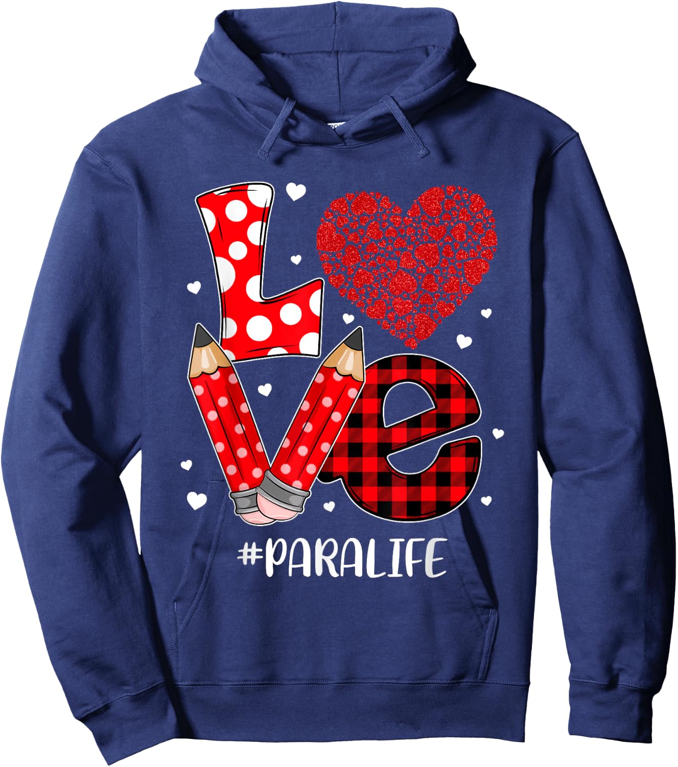 Funny Plaid Heart LOVE Para Life Valentine Day Christmas Hoodie - Hoodie | Navy