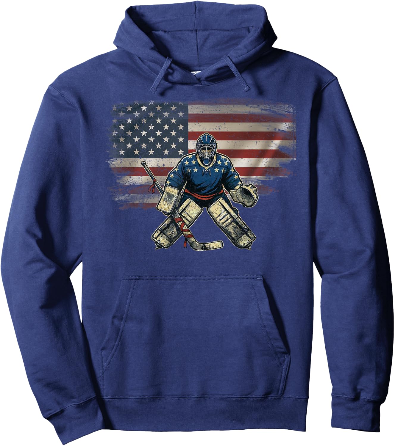 Vintage USA Flag Hockey Lover Ice Hockey Goalie Hoodie - Hoodie | Navy