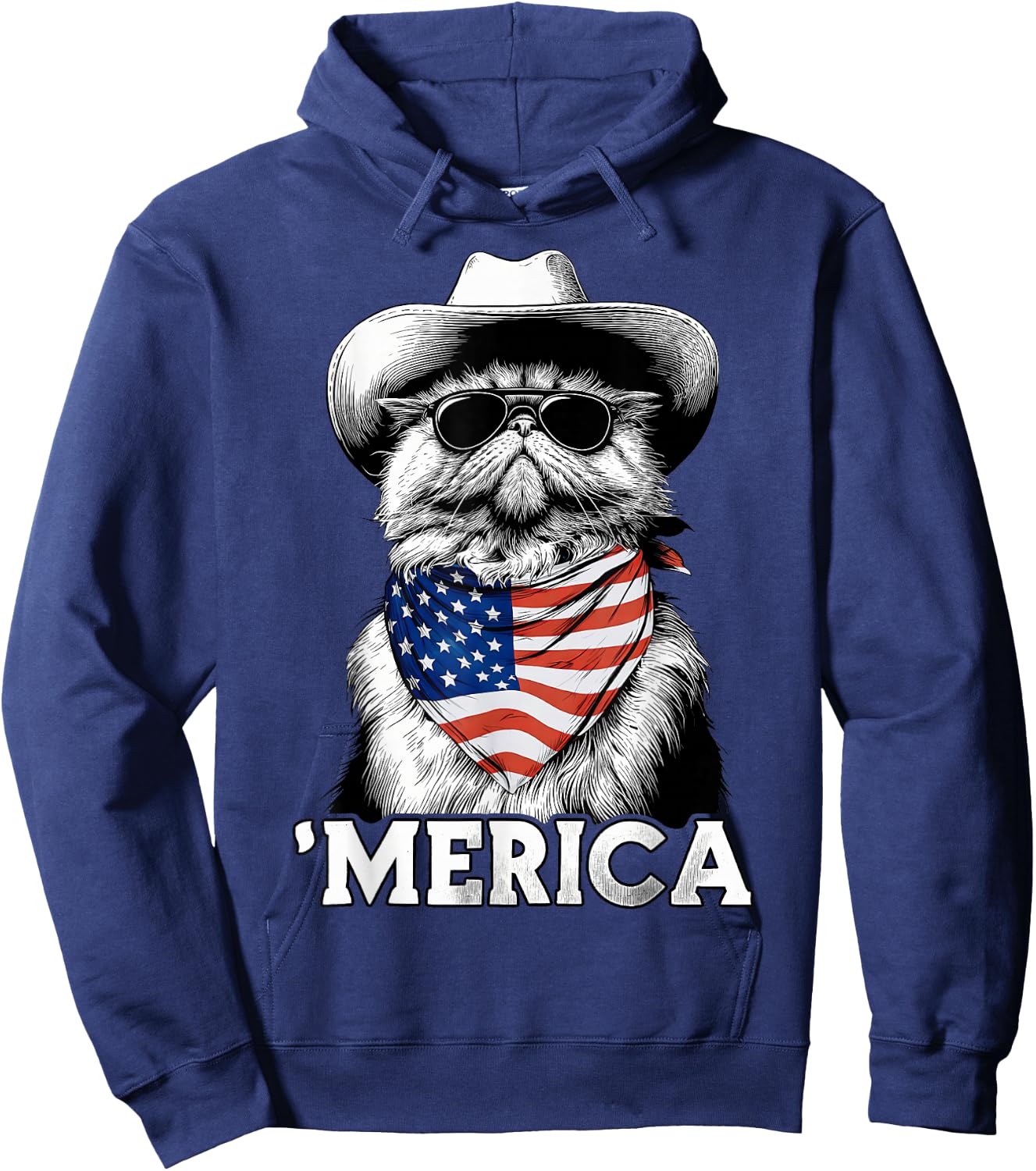 Persian Cat American Flag Bandana Cowboy Hat Sunglasses Hoodie - Hoodie | Navy