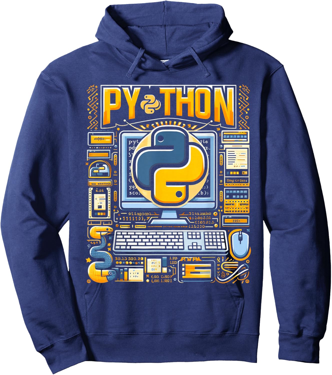 Python Dev Programming Python Programming, -Adults , Black, Small, Short Sleeve Hoodie - Hoodie | Navy